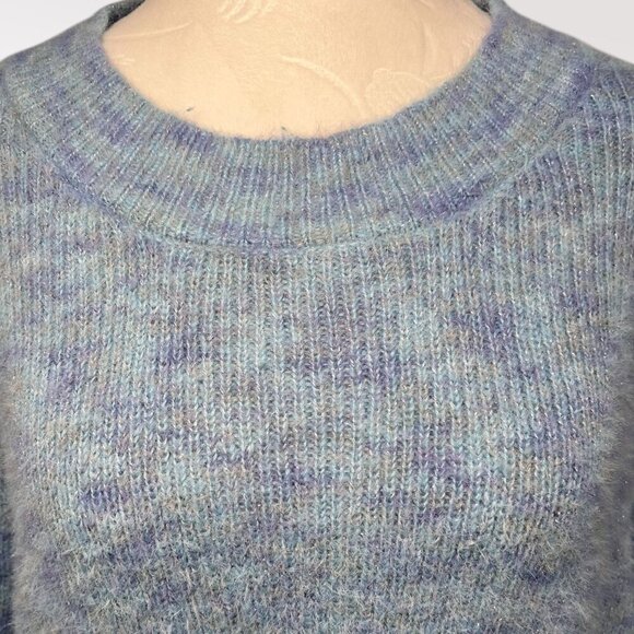 Time & Tru Metallic Knit Sweater Puff Sleeve Blue Size Large - Picture 2 of 8